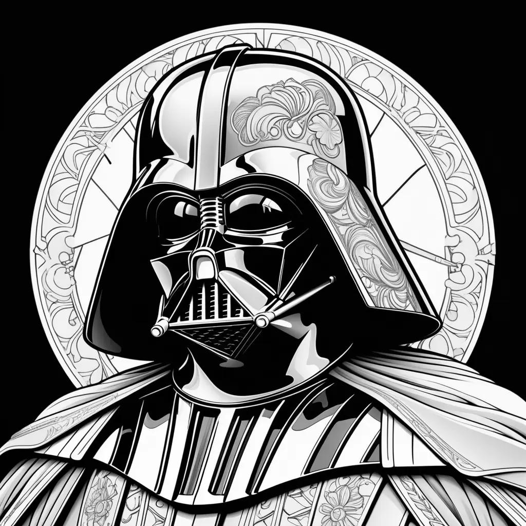 black and white coloring page of Darth Vader