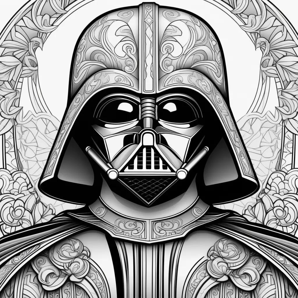 black and white coloring page of Darth Vader