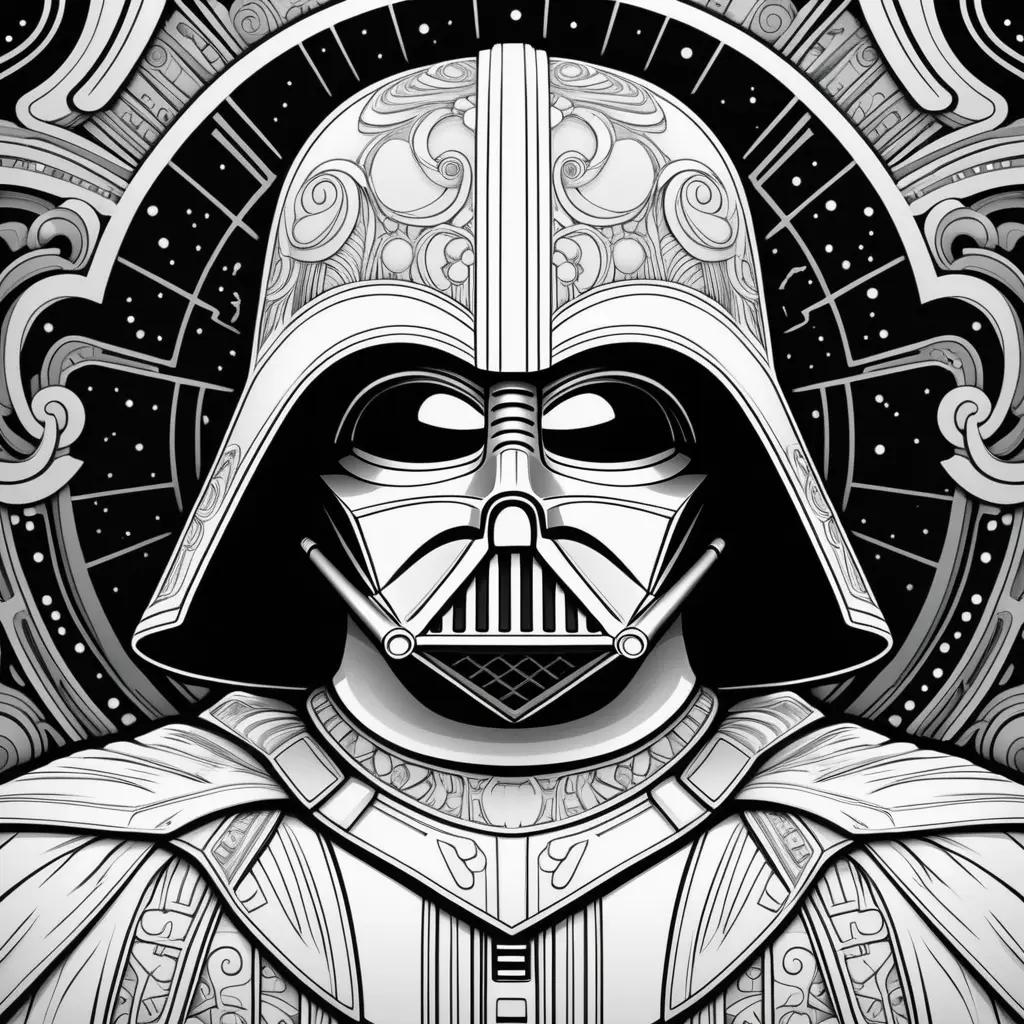 black and white coloring page of Darth Vader