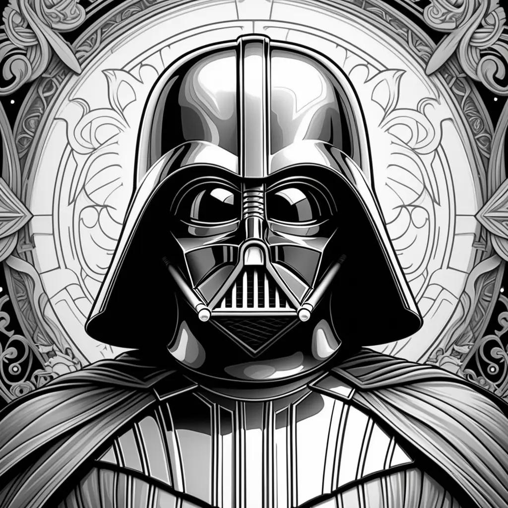 black and white coloring page of Darth Vader