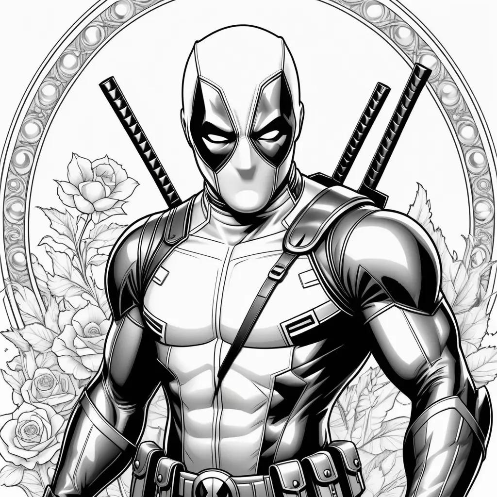 black and white coloring page of Deadpool