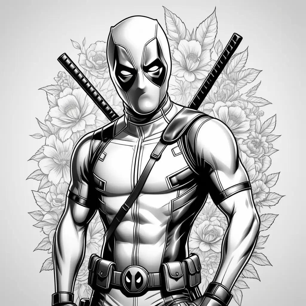 black and white coloring page of Deadpool