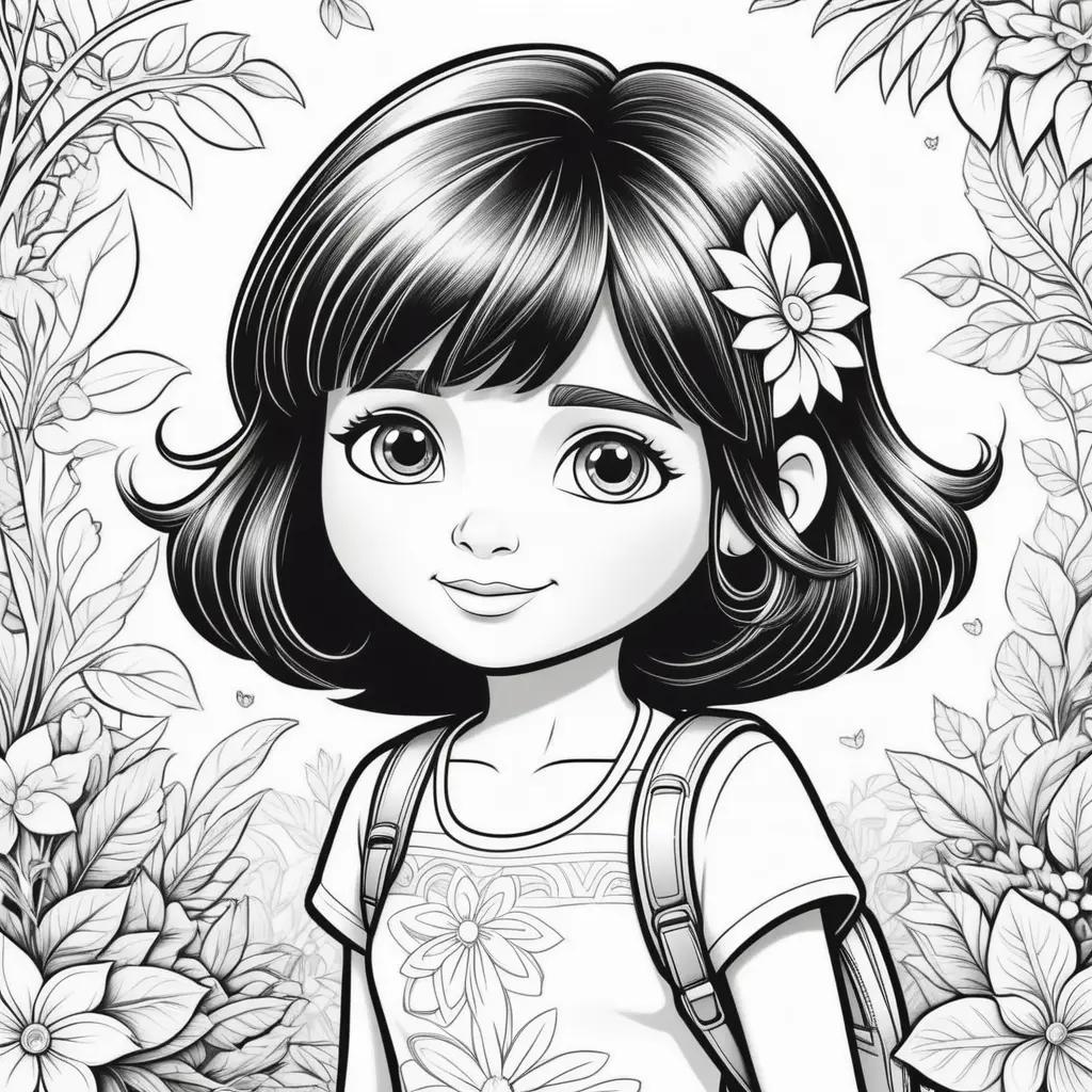 black and white coloring page of Dora