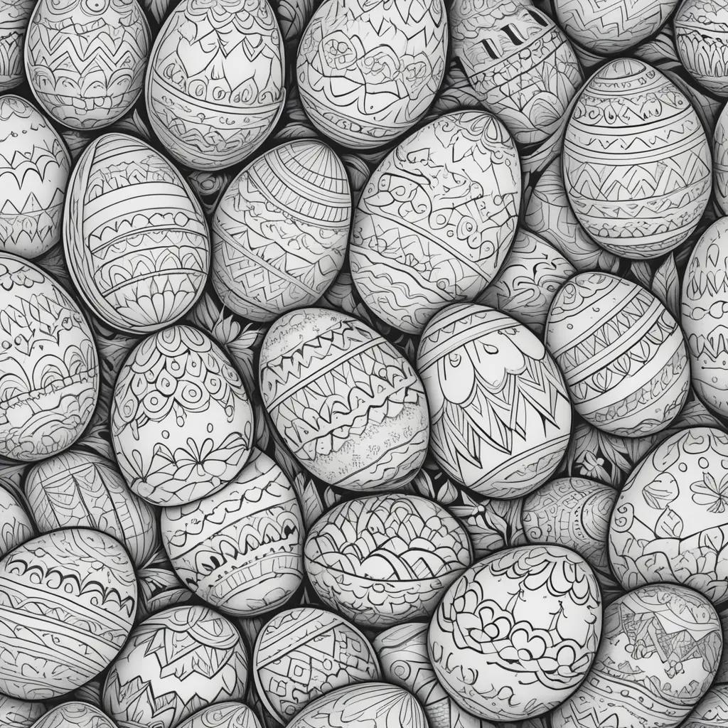 black and white coloring page of Easter eggs