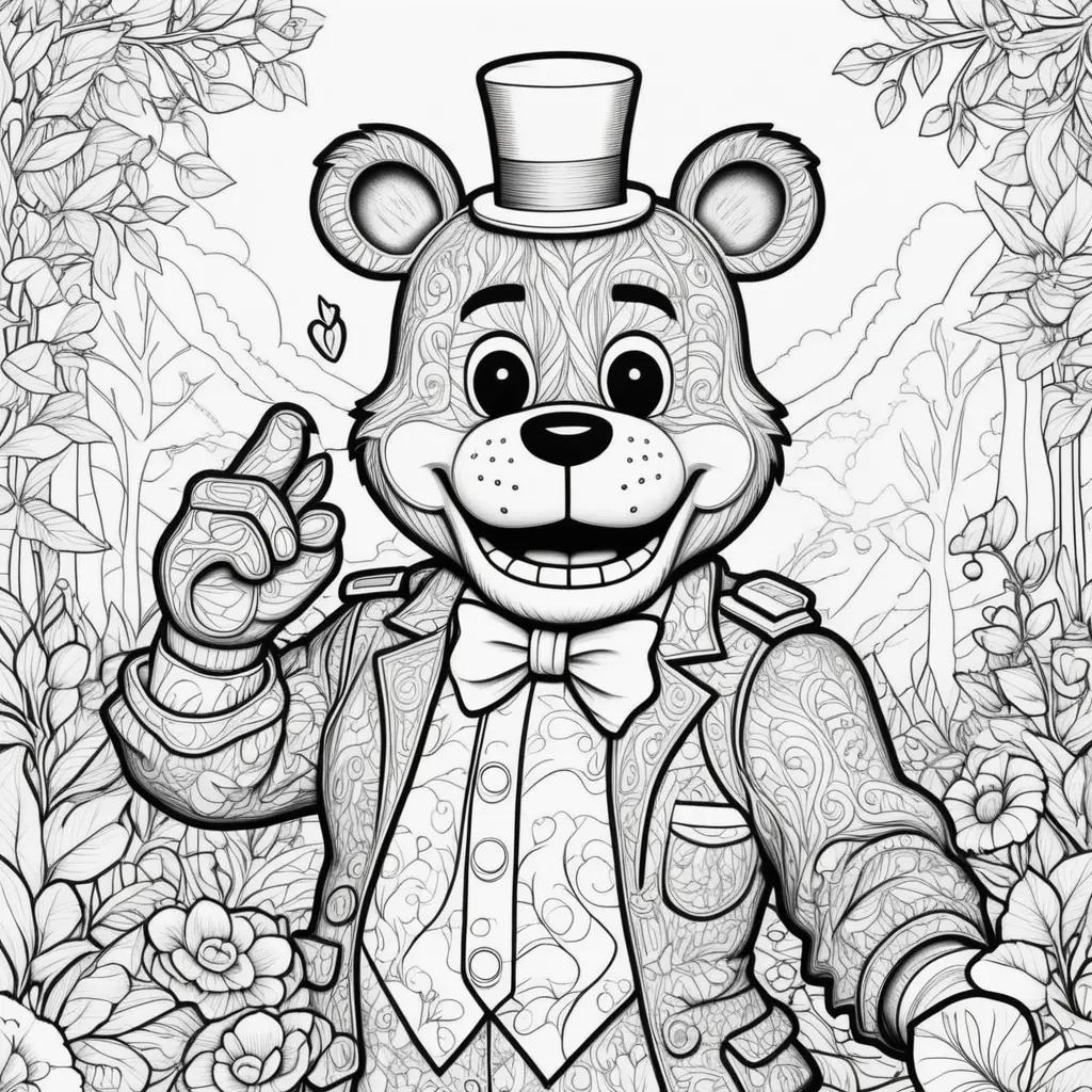 black and white coloring page of Freddy Fazbear