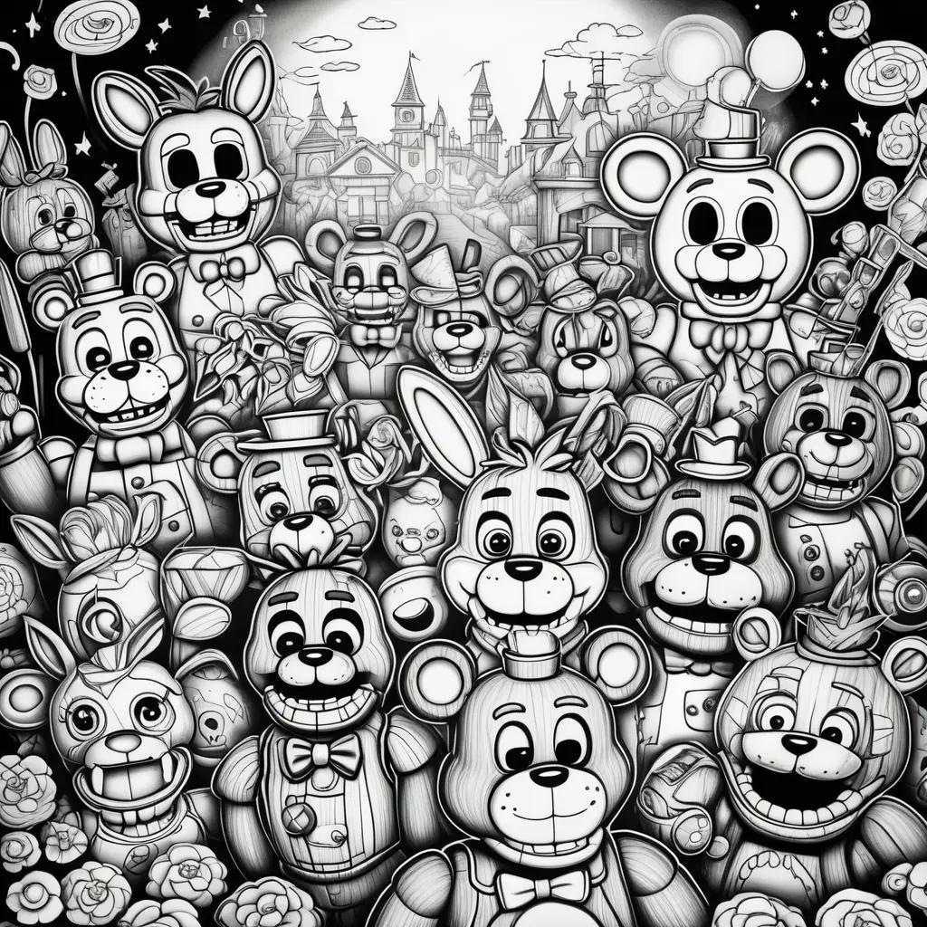 black and white coloring page of Freddy Fazbears Pizza