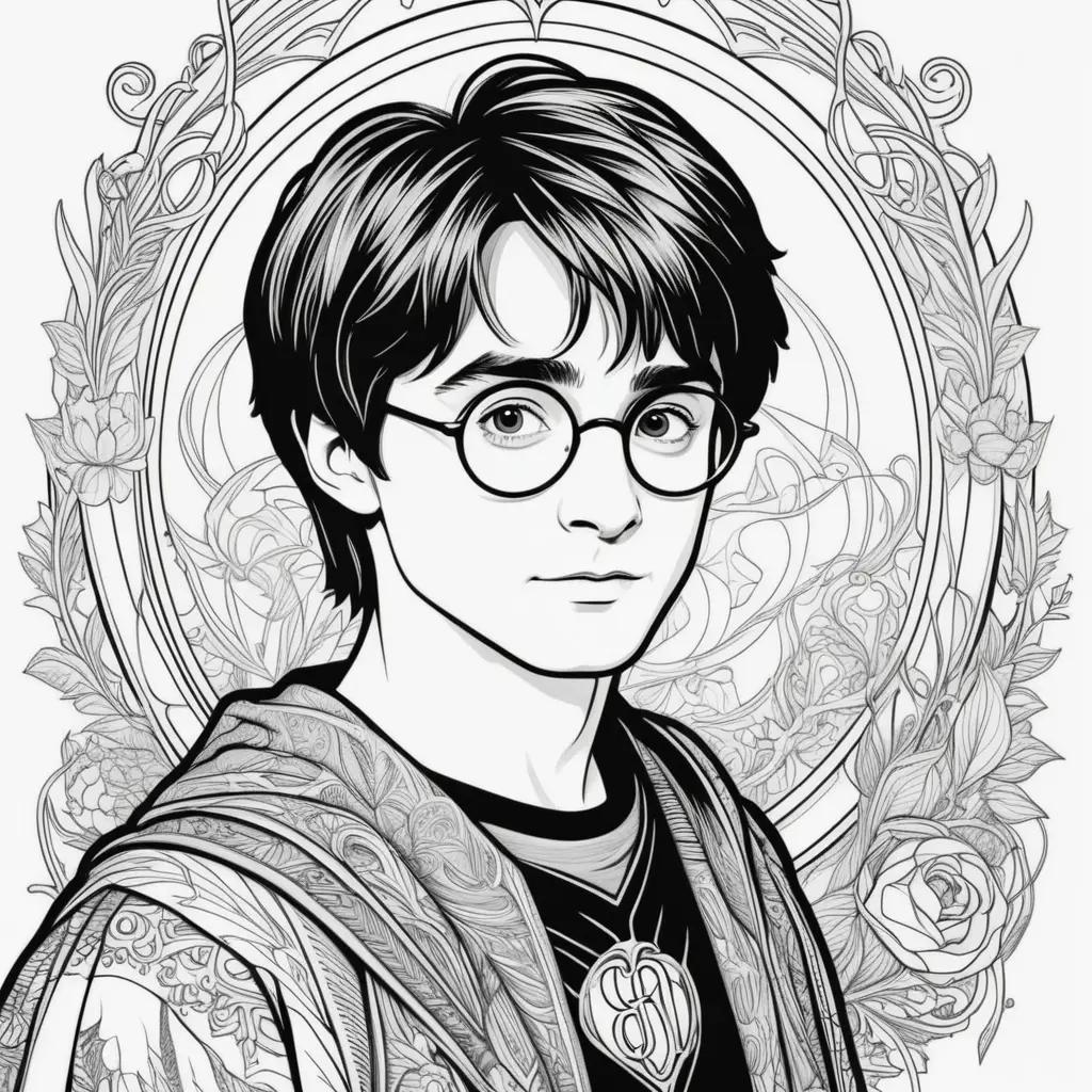 black and white coloring page of Harry Potter