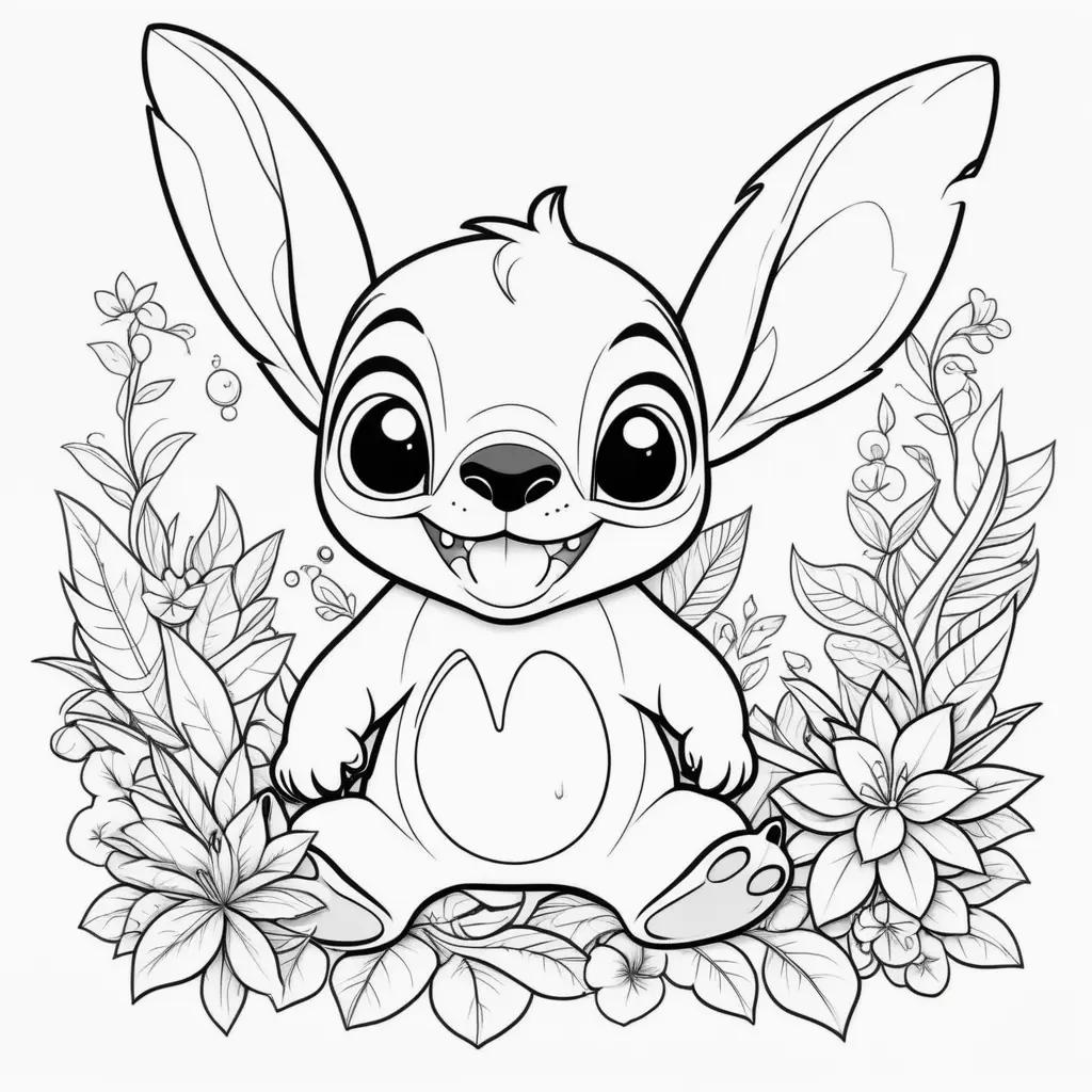 black and white coloring page of Lilo and Stitch