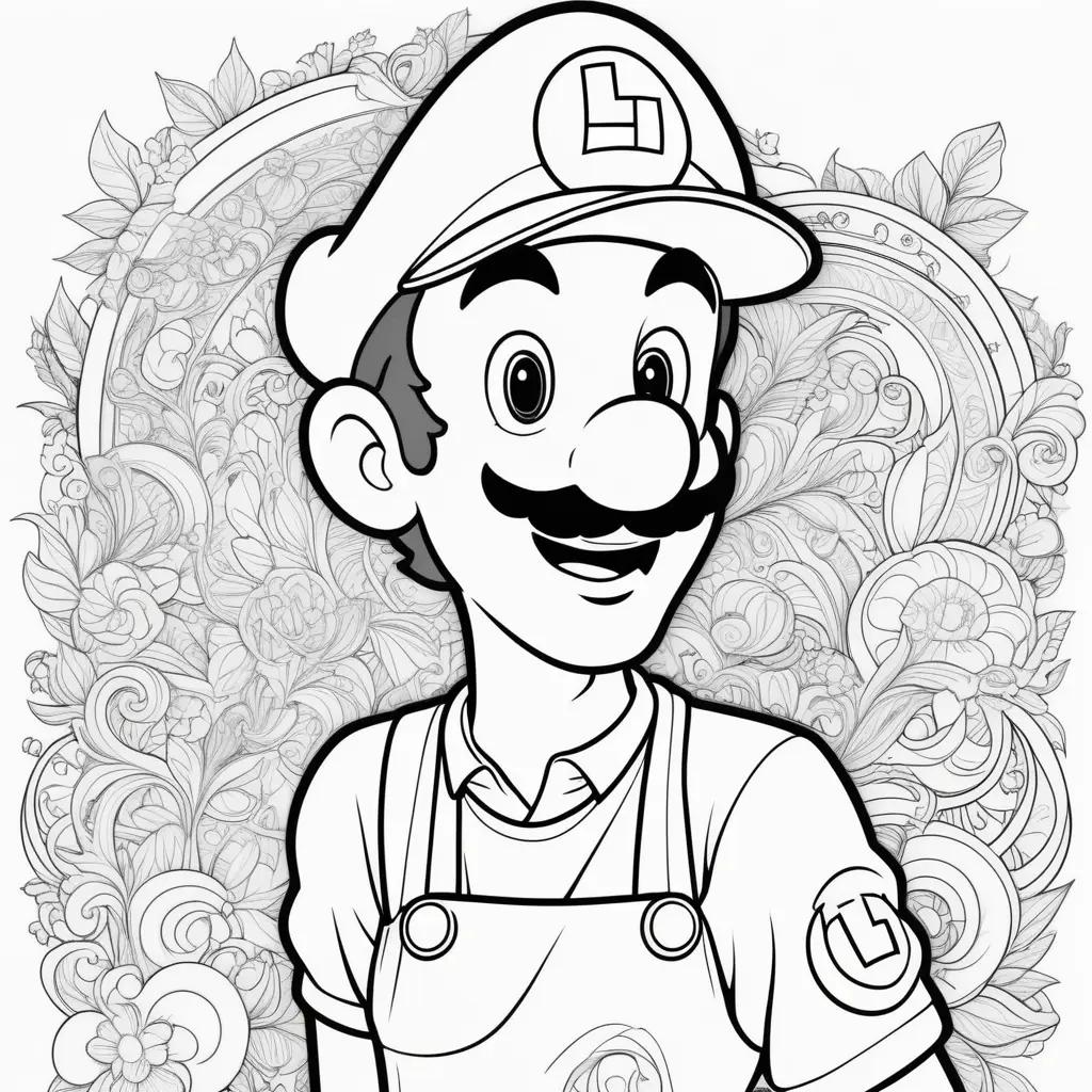 black and white coloring page of Luigi