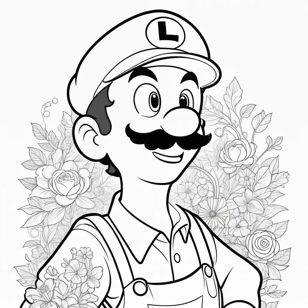 black and white coloring page of Luigi