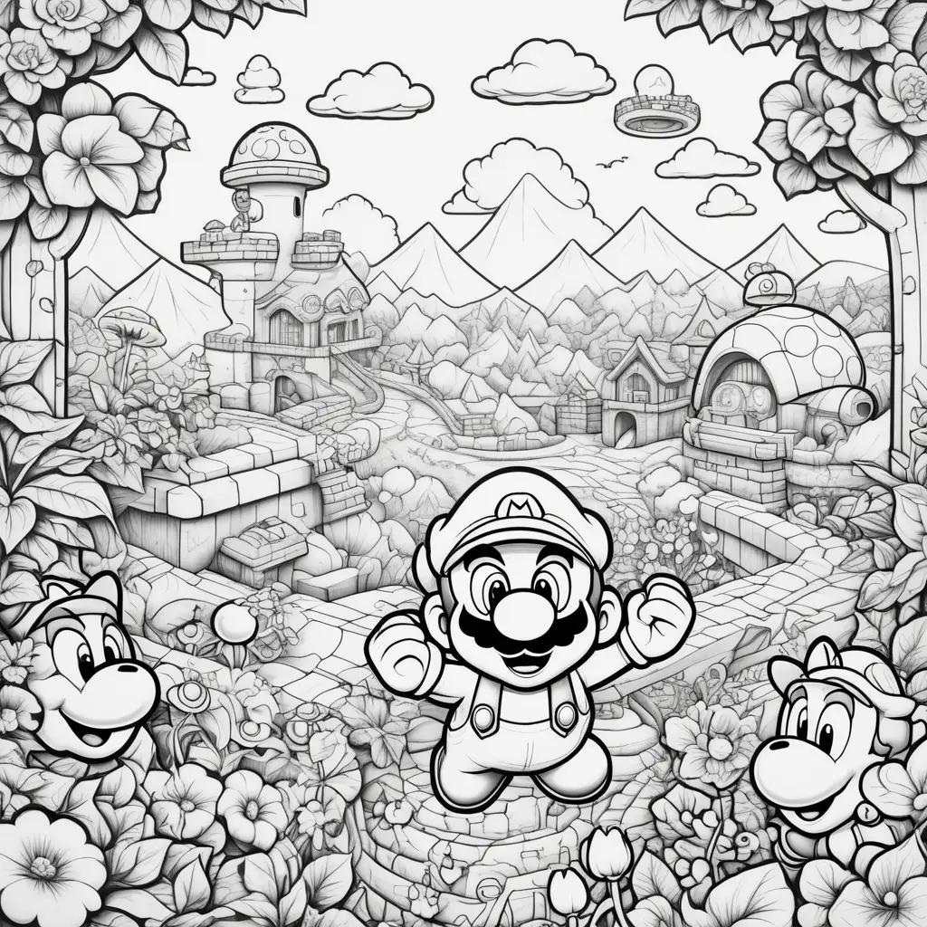 black and white coloring page of Mario and Luigi