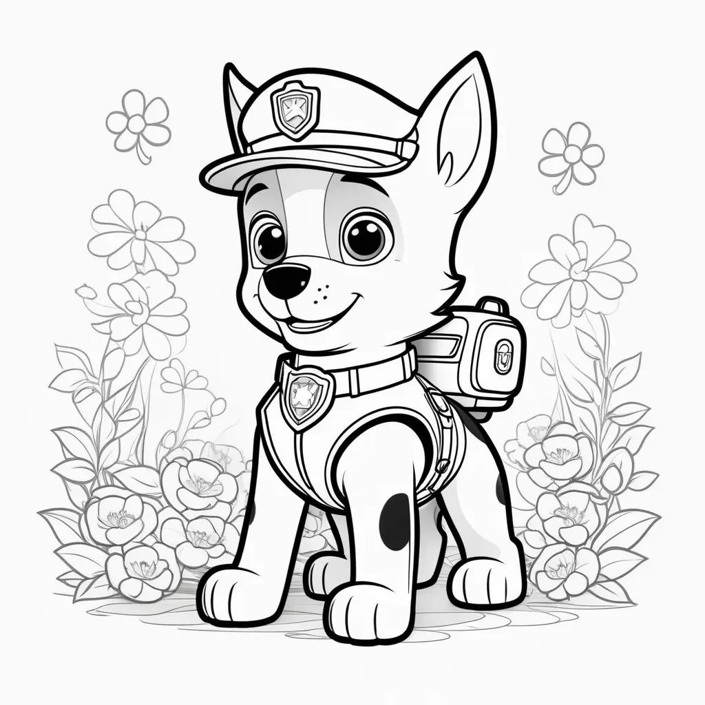 black and white coloring page of Marshall from Paw Patrol