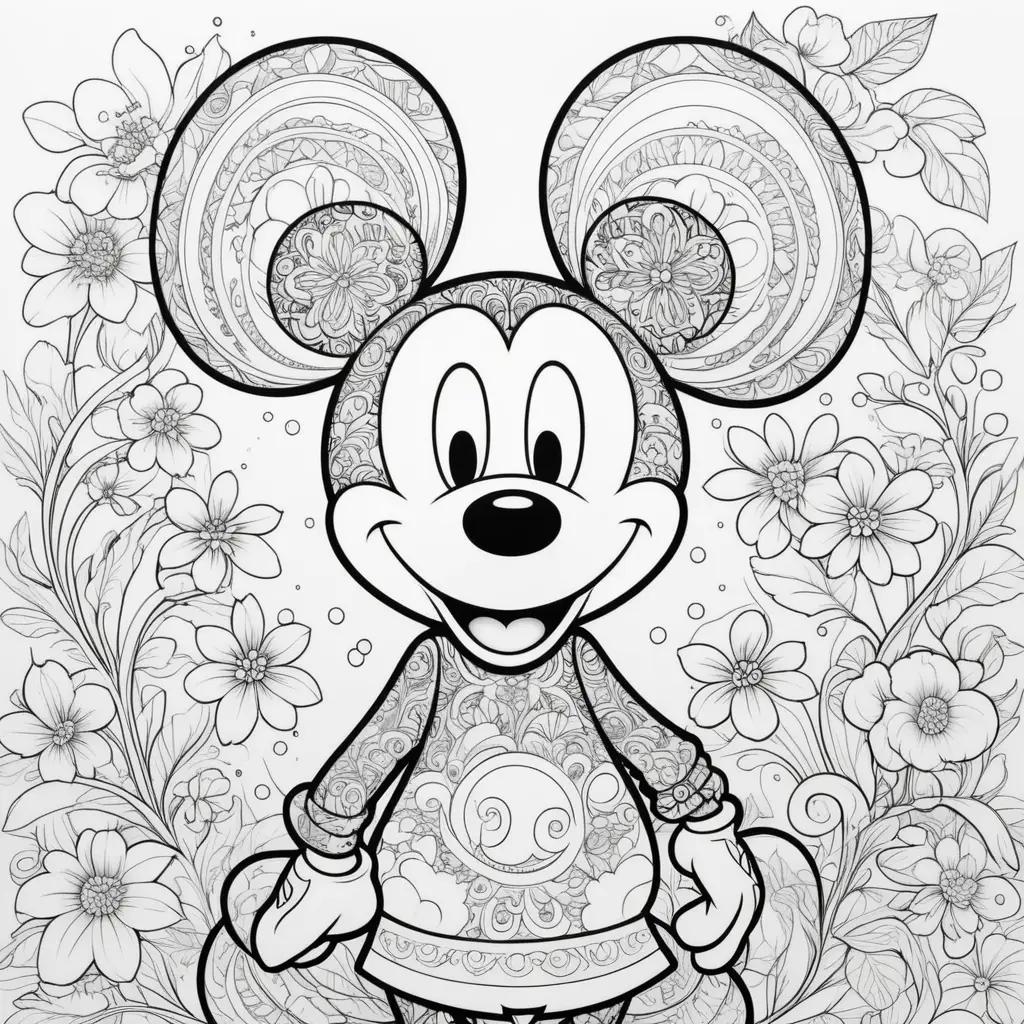 black and white coloring page of Mickey Mouse