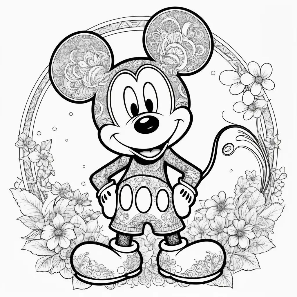 black and white coloring page of Mickey Mouse