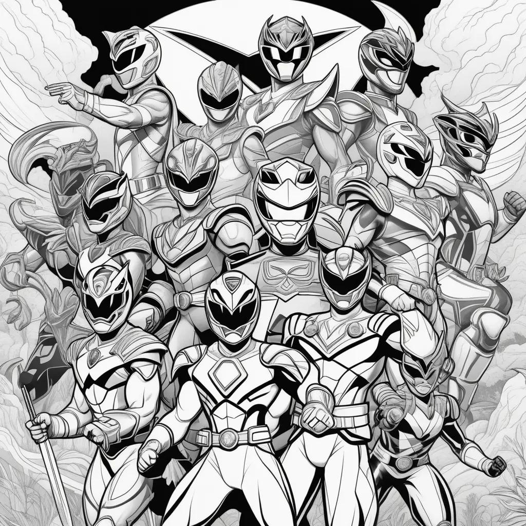 black and white coloring page of Power Rangers