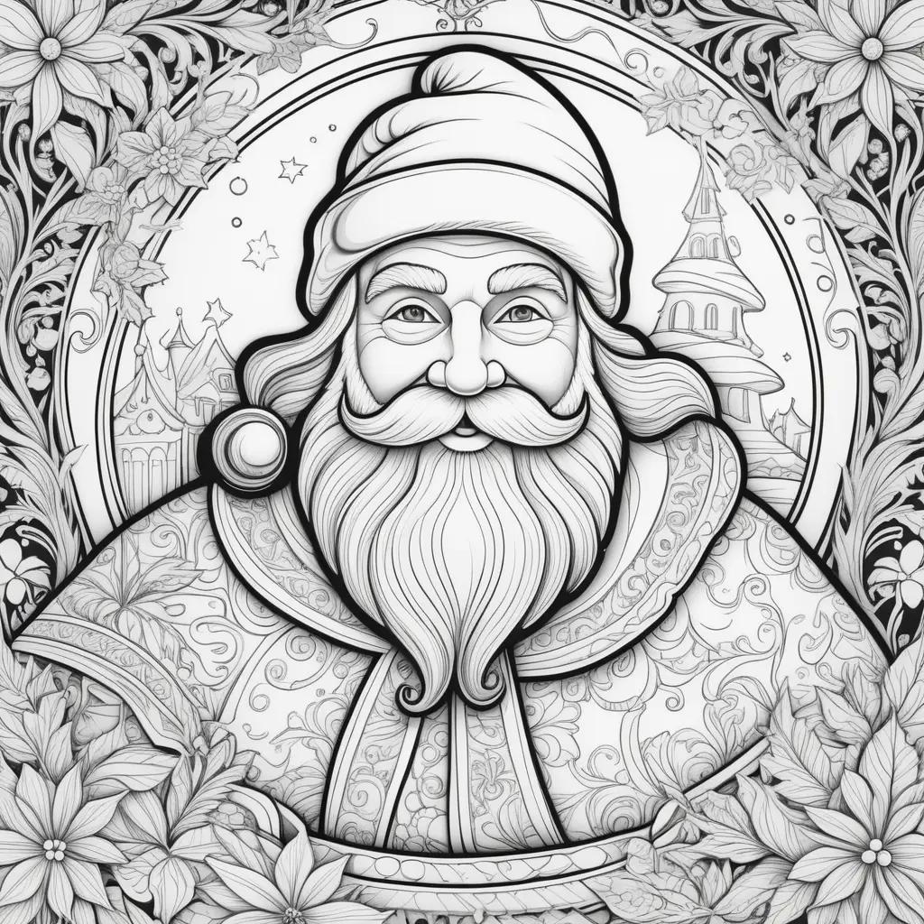 black and white coloring page of Santa Claus