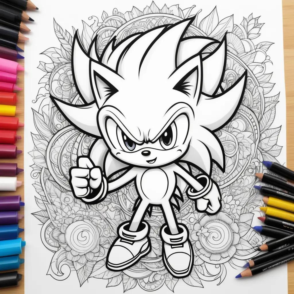 black and white coloring page of Sonic the Hedgehog