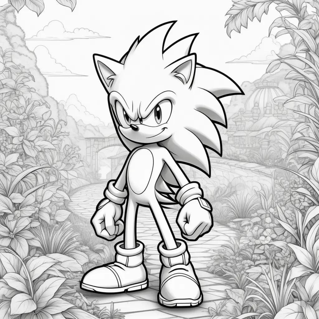 black and white coloring page of Sonic the Hedgehog