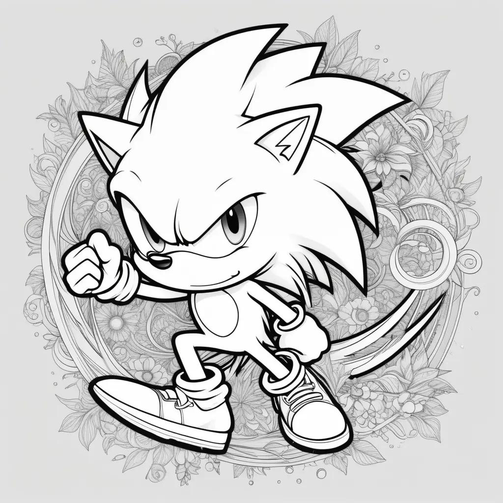 black and white coloring page of Sonic the Hedgehog