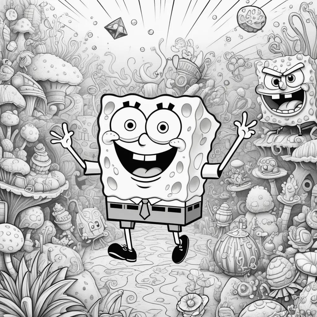 black and white coloring page of SpongeBob SquarePants