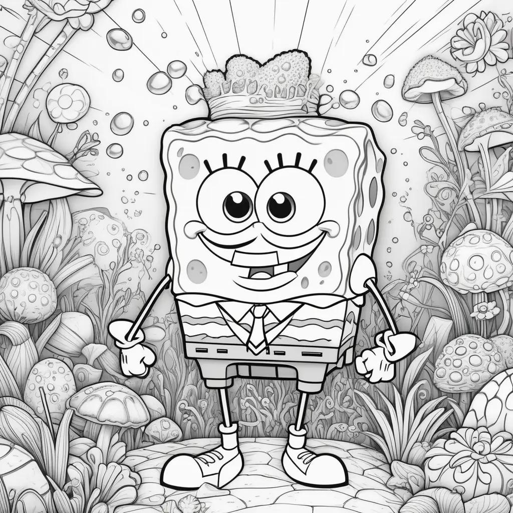 black and white coloring page of SpongeBob