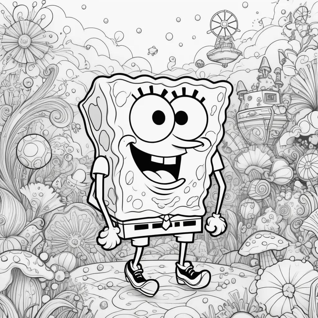 black and white coloring page of Spongebob Squarepants