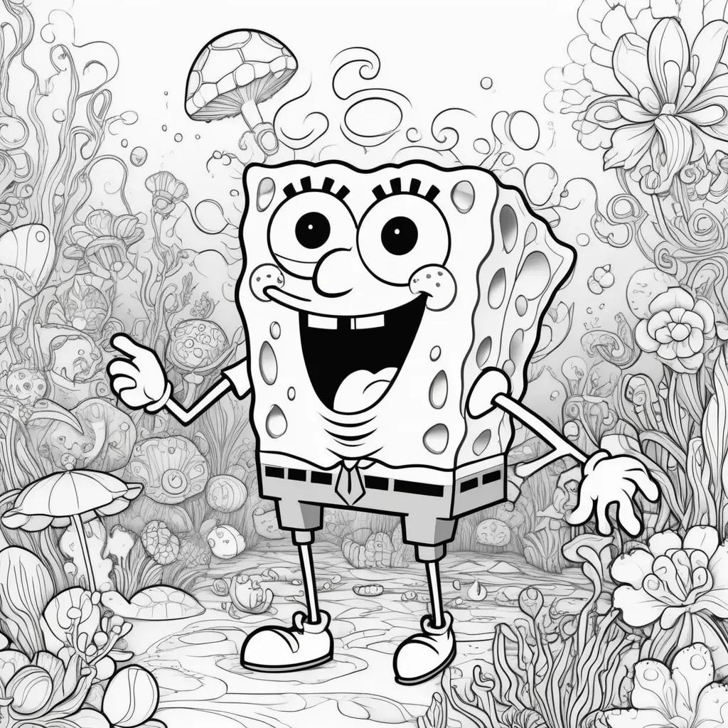 black and white coloring page of Spongebob Squarepants