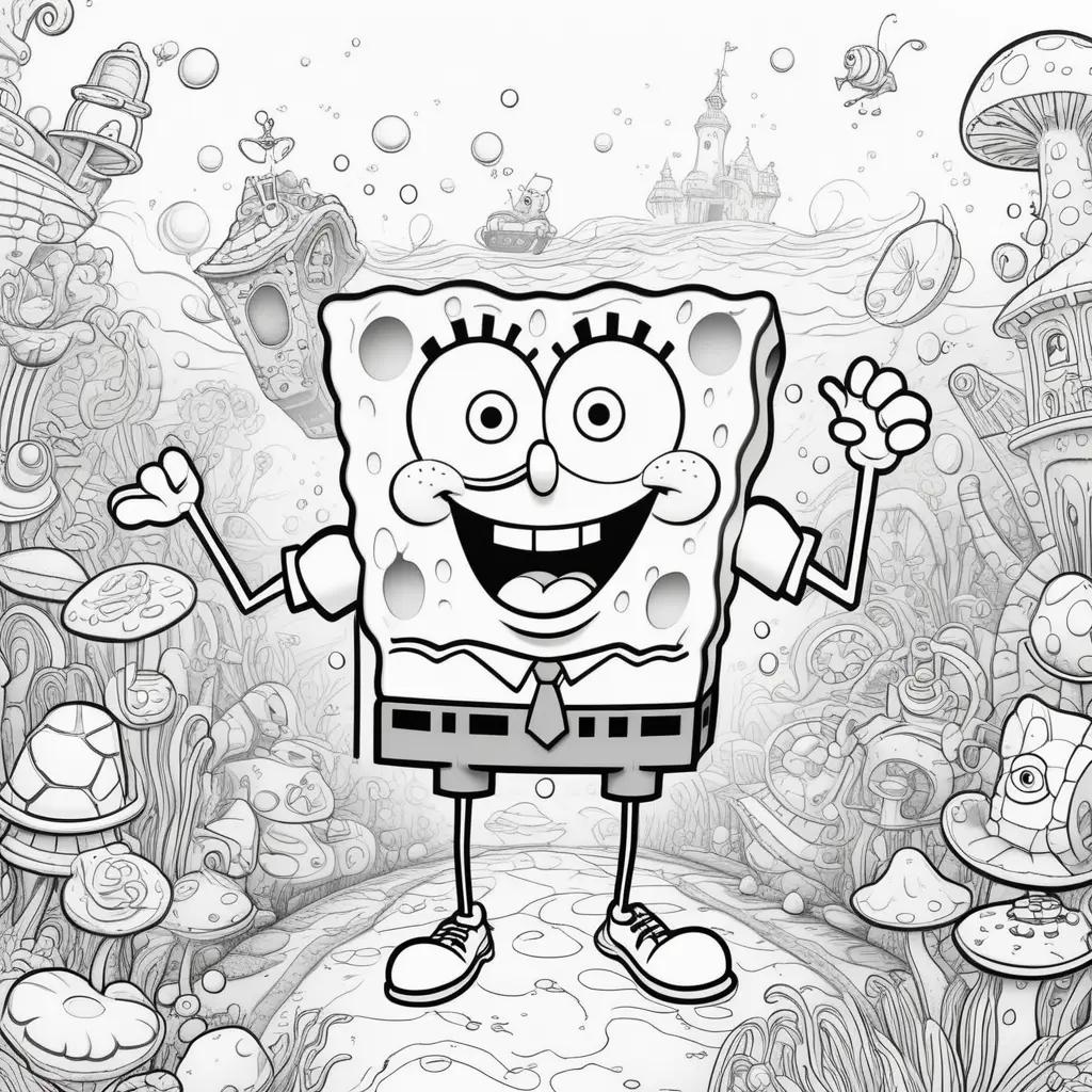 black and white coloring page of Spongebob Squarepants