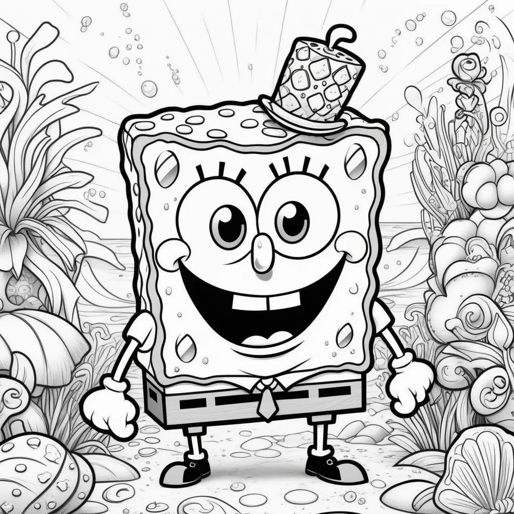 black and white coloring page of Spongebob Squarepants