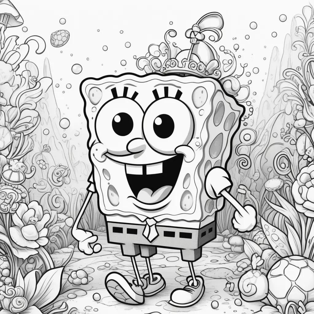 black and white coloring page of Spongebob Squarepants