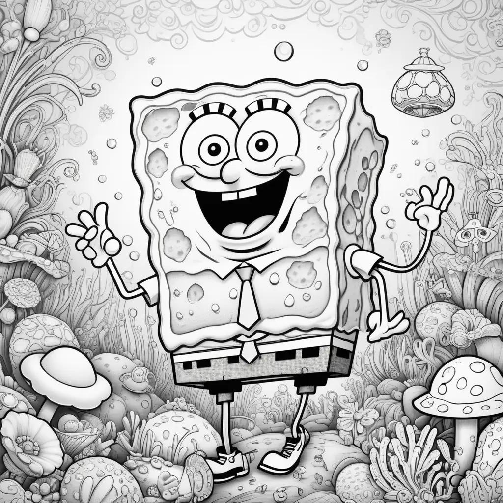 black and white coloring page of Spongebob Squarepants