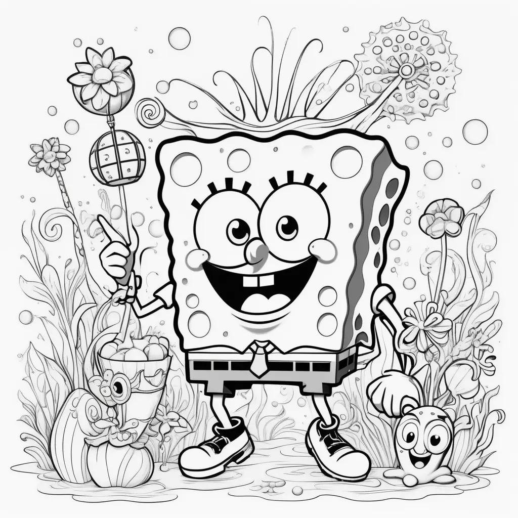 black and white coloring page of Spongebob and Patrick