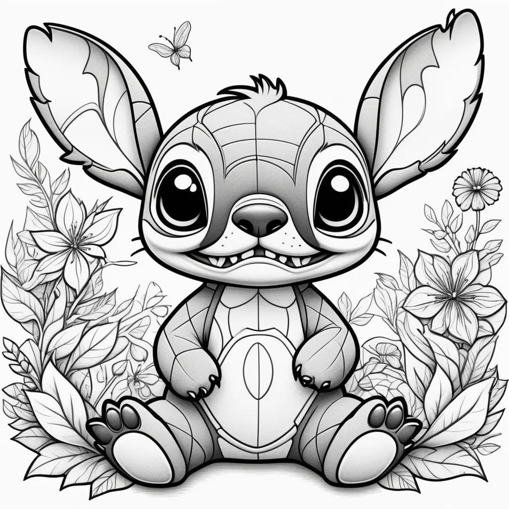 black and white coloring page of Stitch