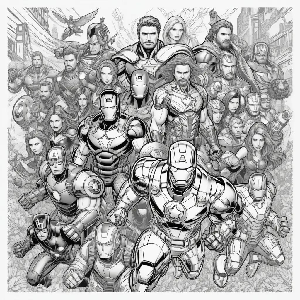 black and white coloring page of The Avengers