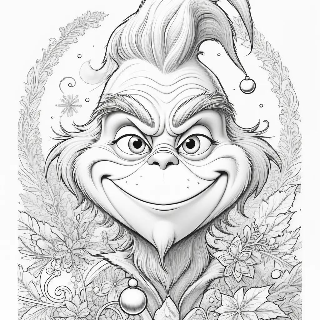 black and white coloring page of The Grinch