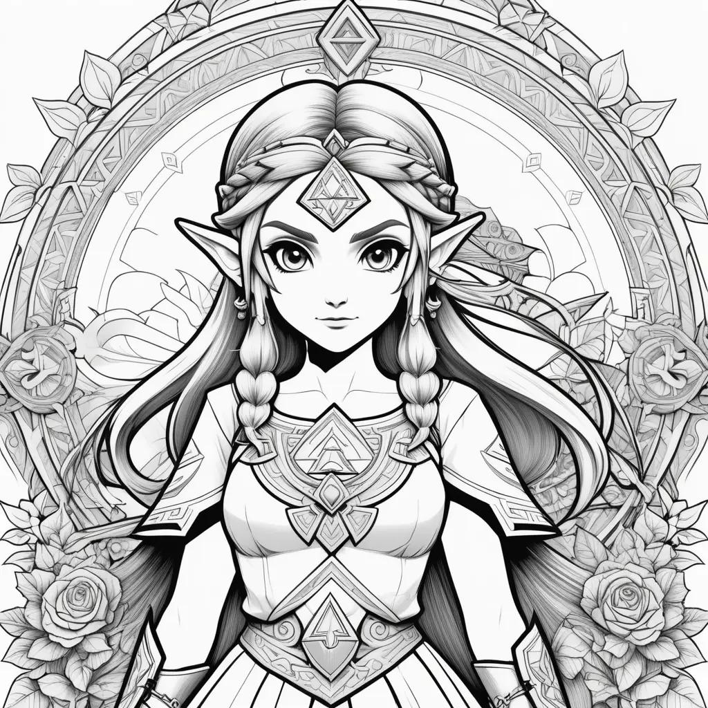 black and white coloring page of Zelda