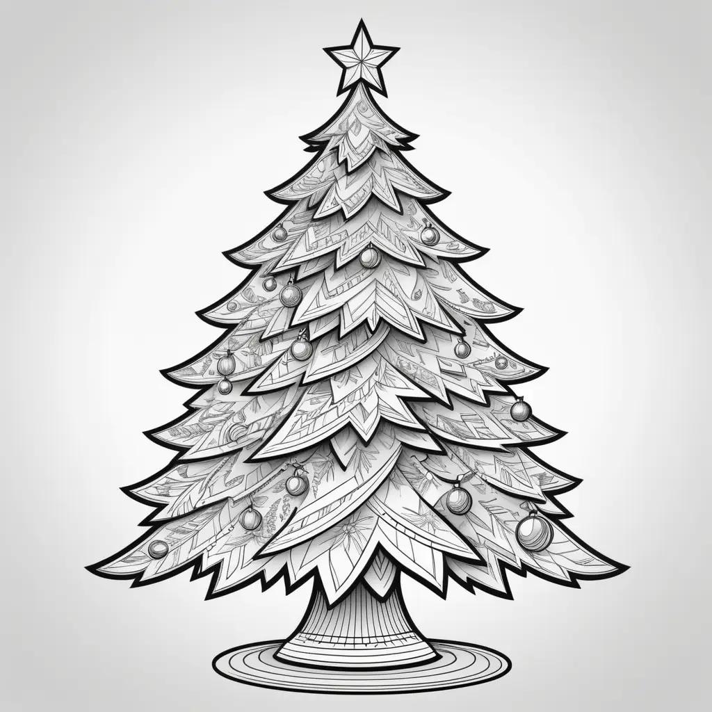 black and white coloring page of a Christmas tree