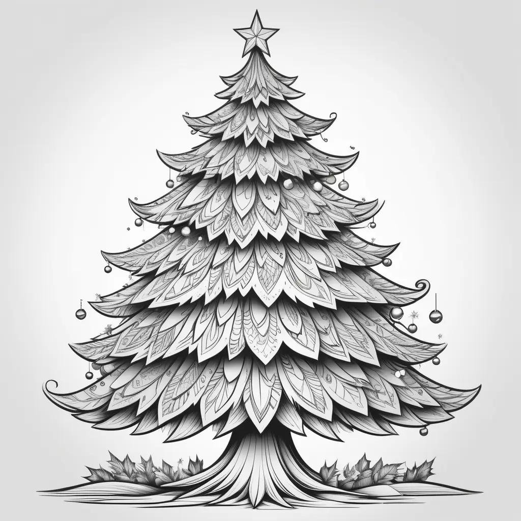 black and white coloring page of a Christmas tree