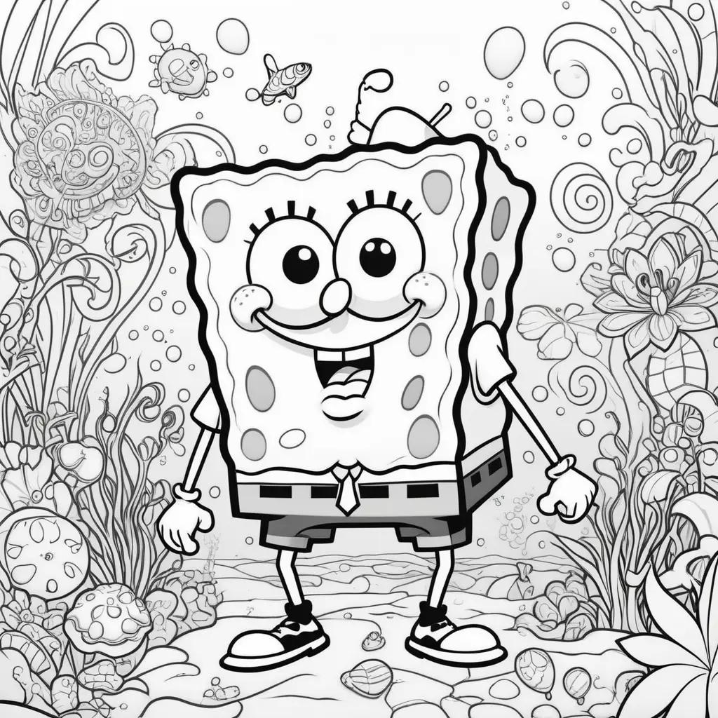 black and white coloring page of a SpongeBob SquarePants character