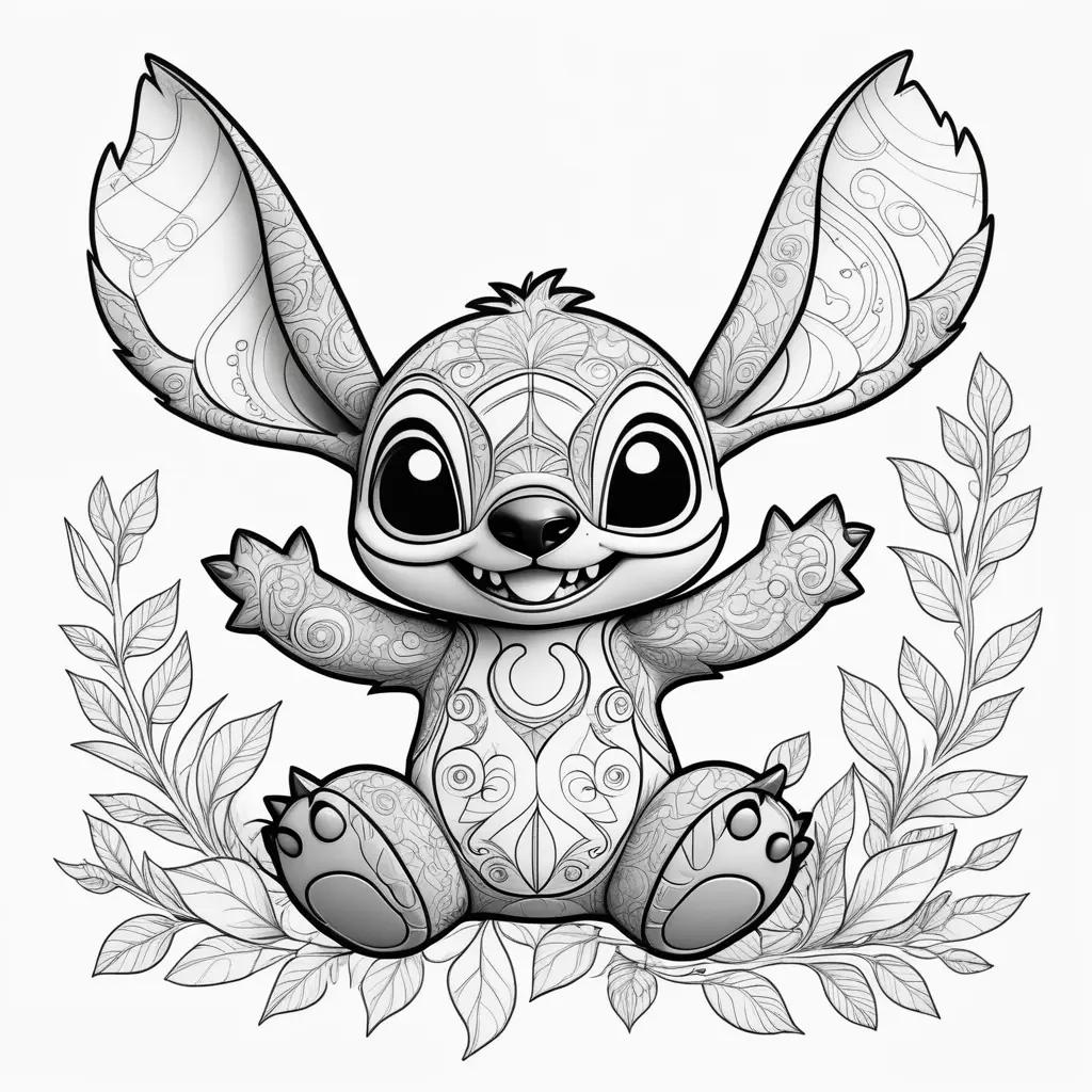 black and white coloring page of a Stitch doll