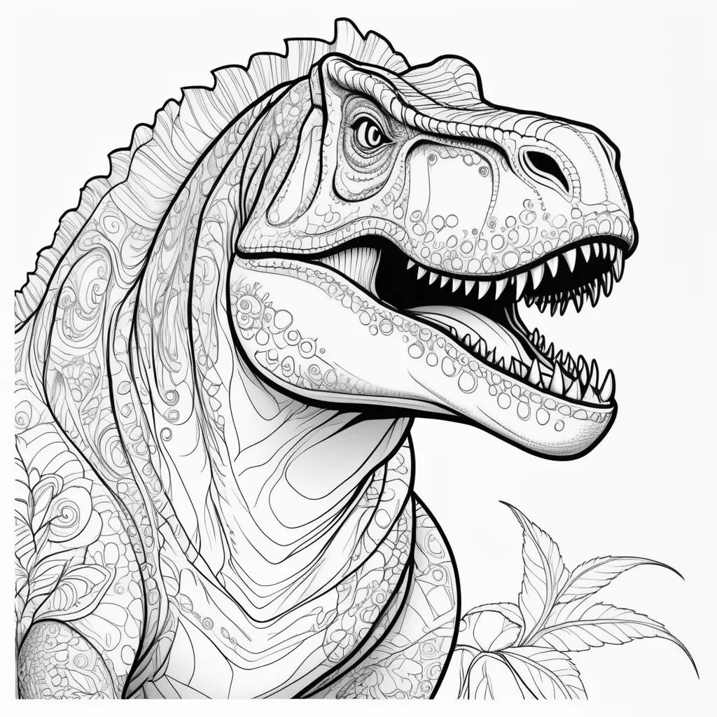 black and white coloring page of a T-Rex