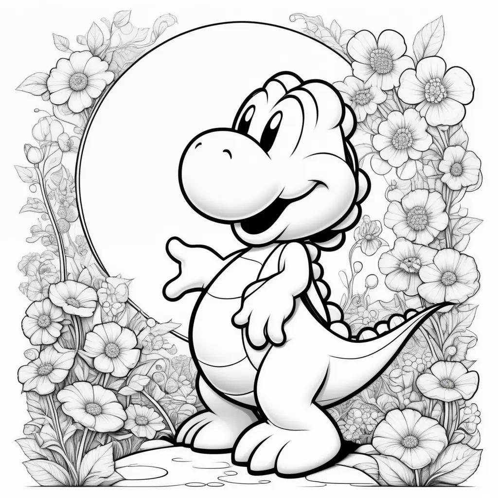 black and white coloring page of a Yoshi dinosaur