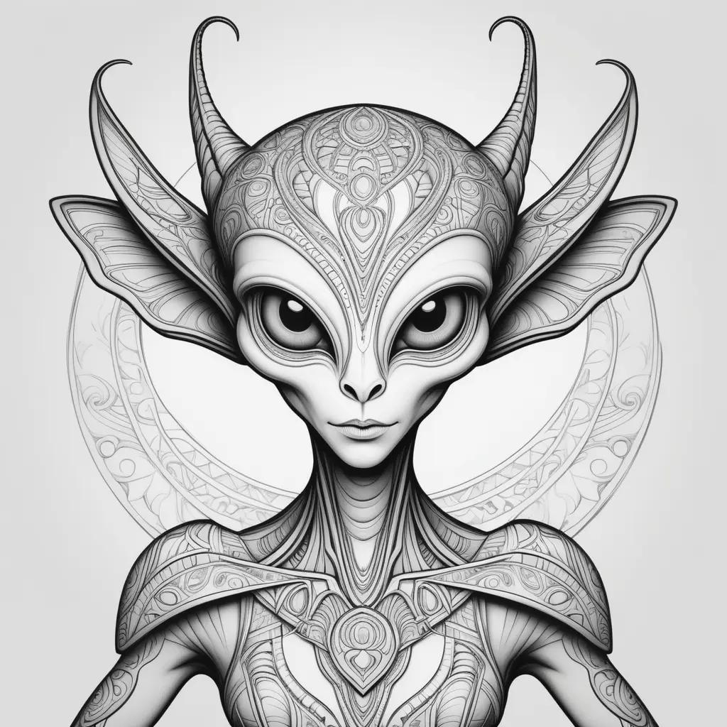 black and white coloring page of a alien