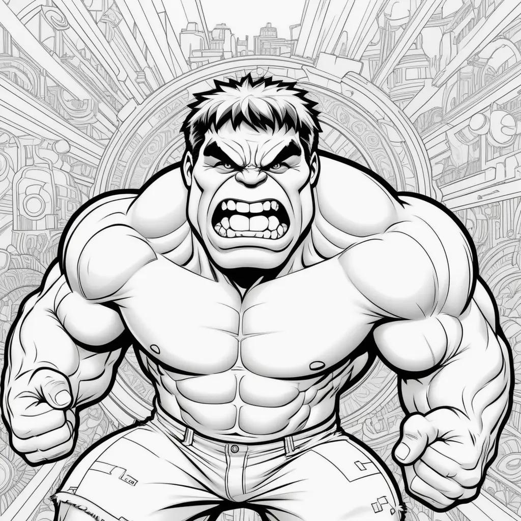 black and white coloring page of a angry Hulk