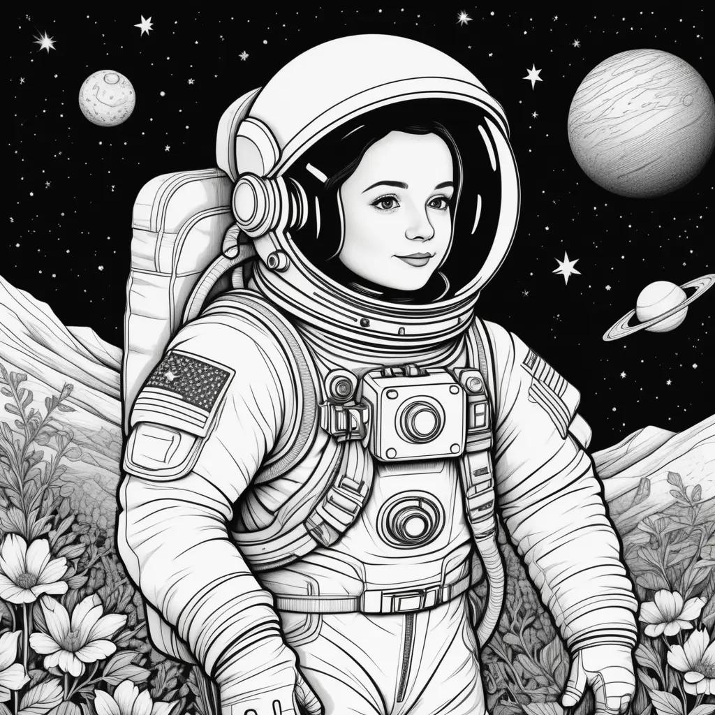 black and white coloring page of a astronaut