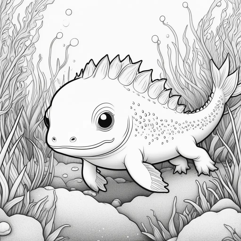 black and white coloring page of a axolotl fish