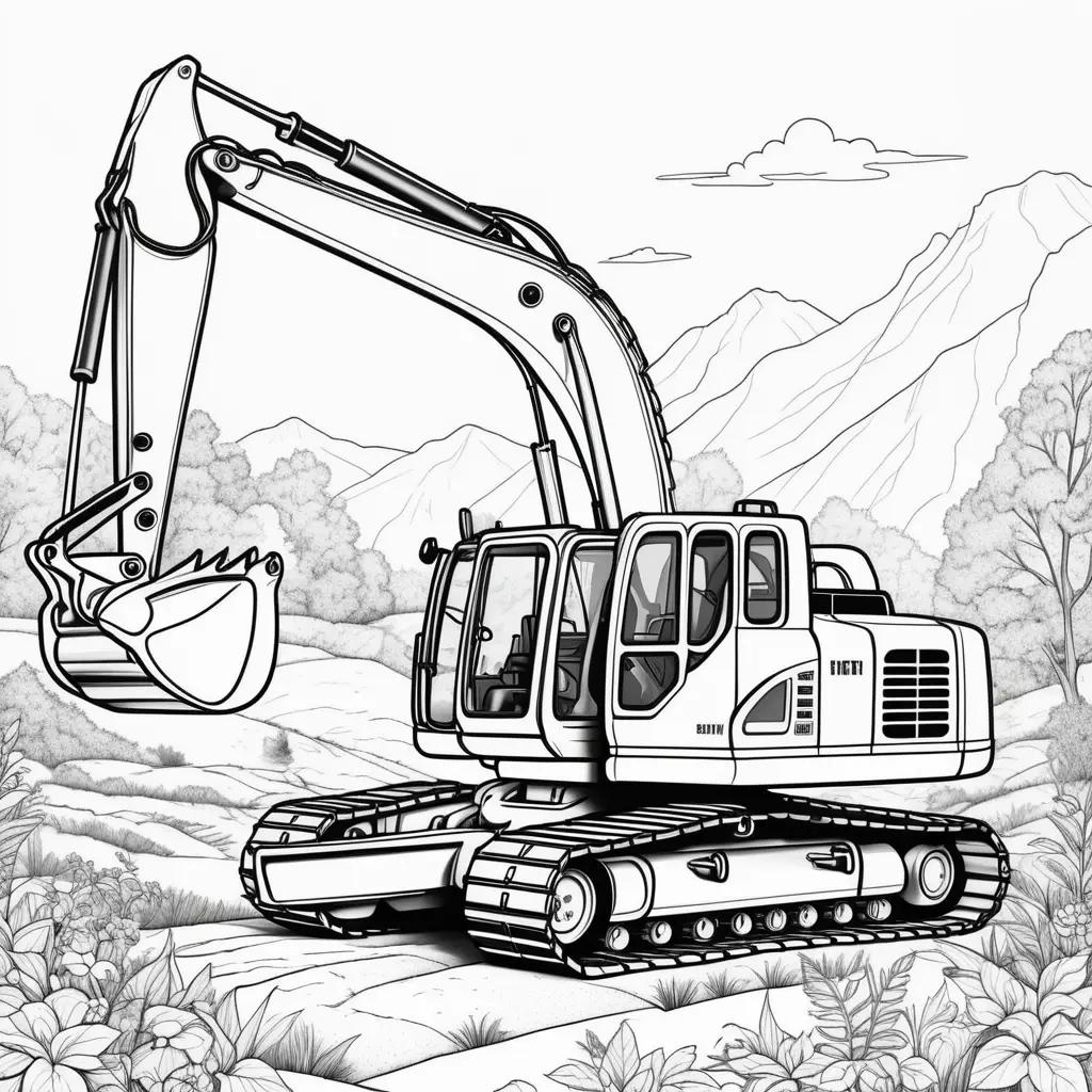 black and white coloring page of a black excavator