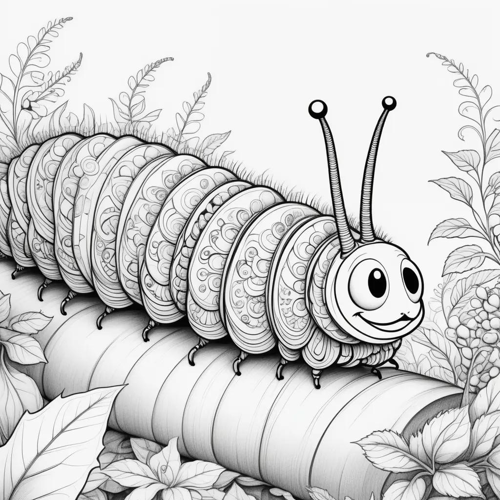 black and white coloring page of a caterpillar