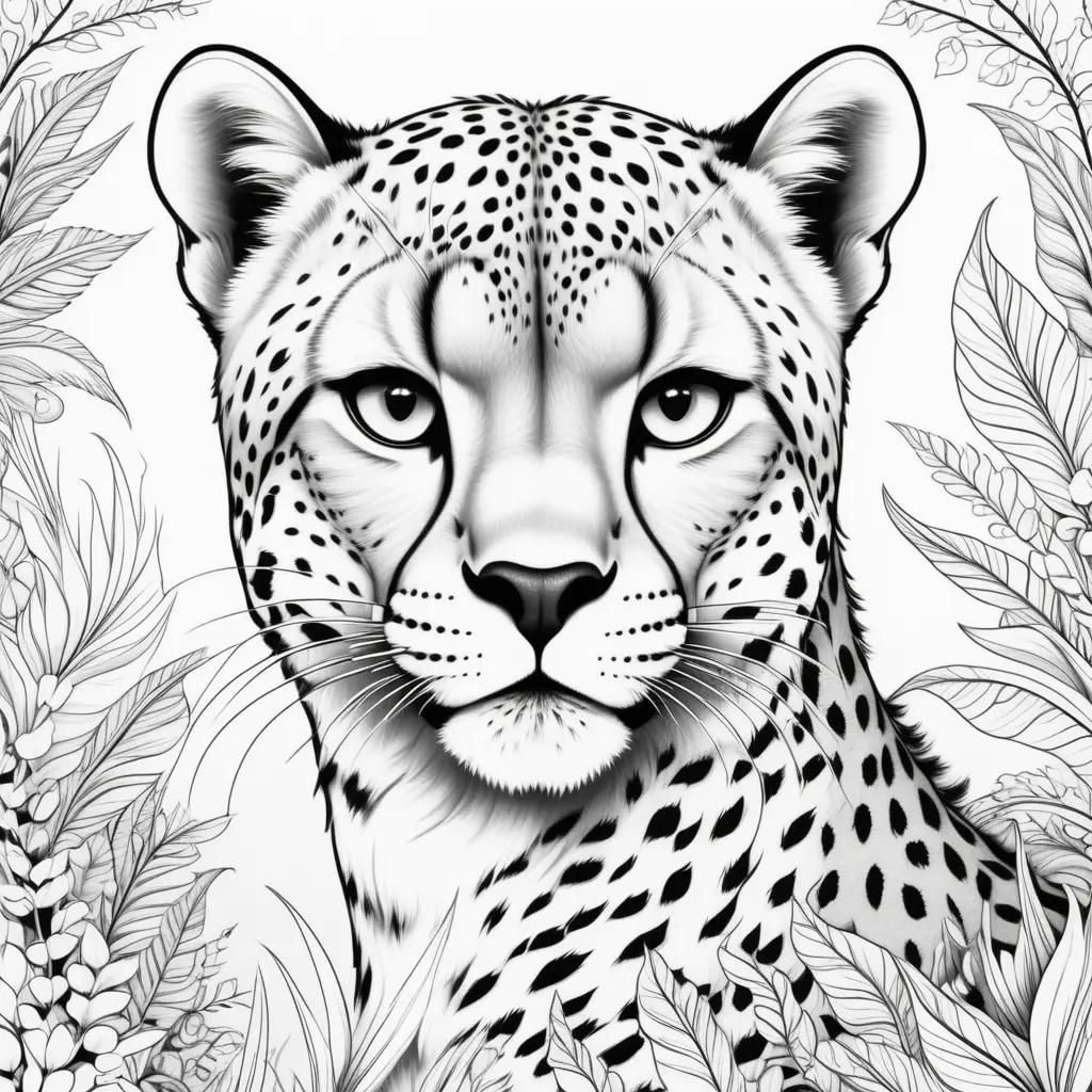 black and white coloring page of a cheetah