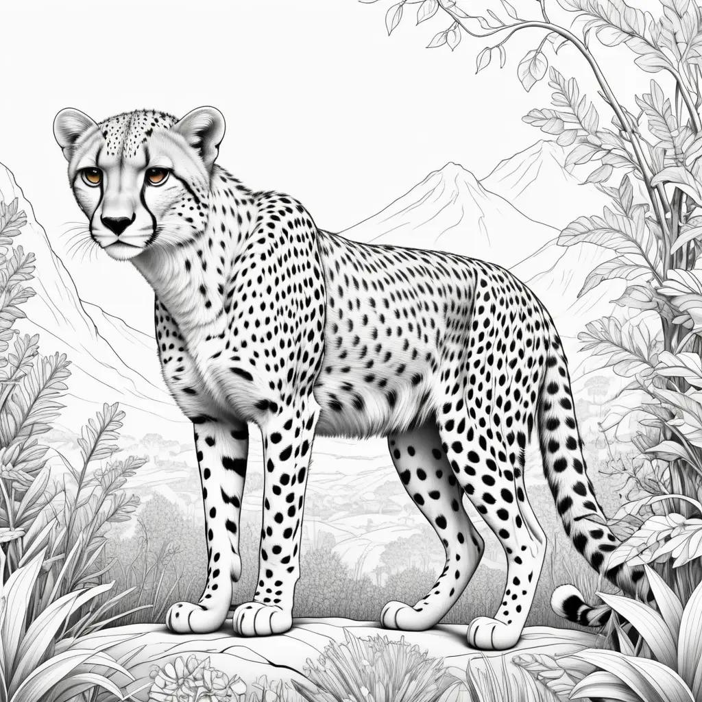 black and white coloring page of a cheetah